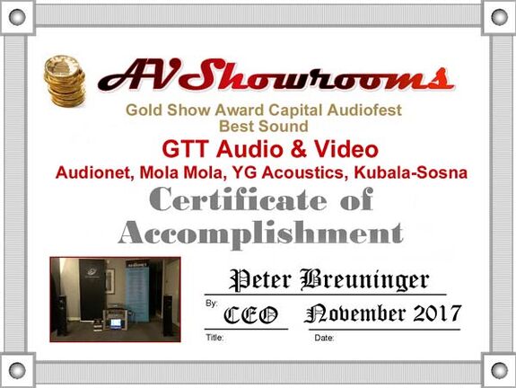 Audionet Gold Award - AV Showrooms 2017