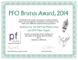 Audionet PAM G2 and EPX PFO Brutus Award