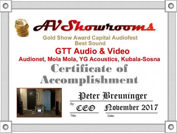 Audionet Gold Award - AV Showrooms 2017